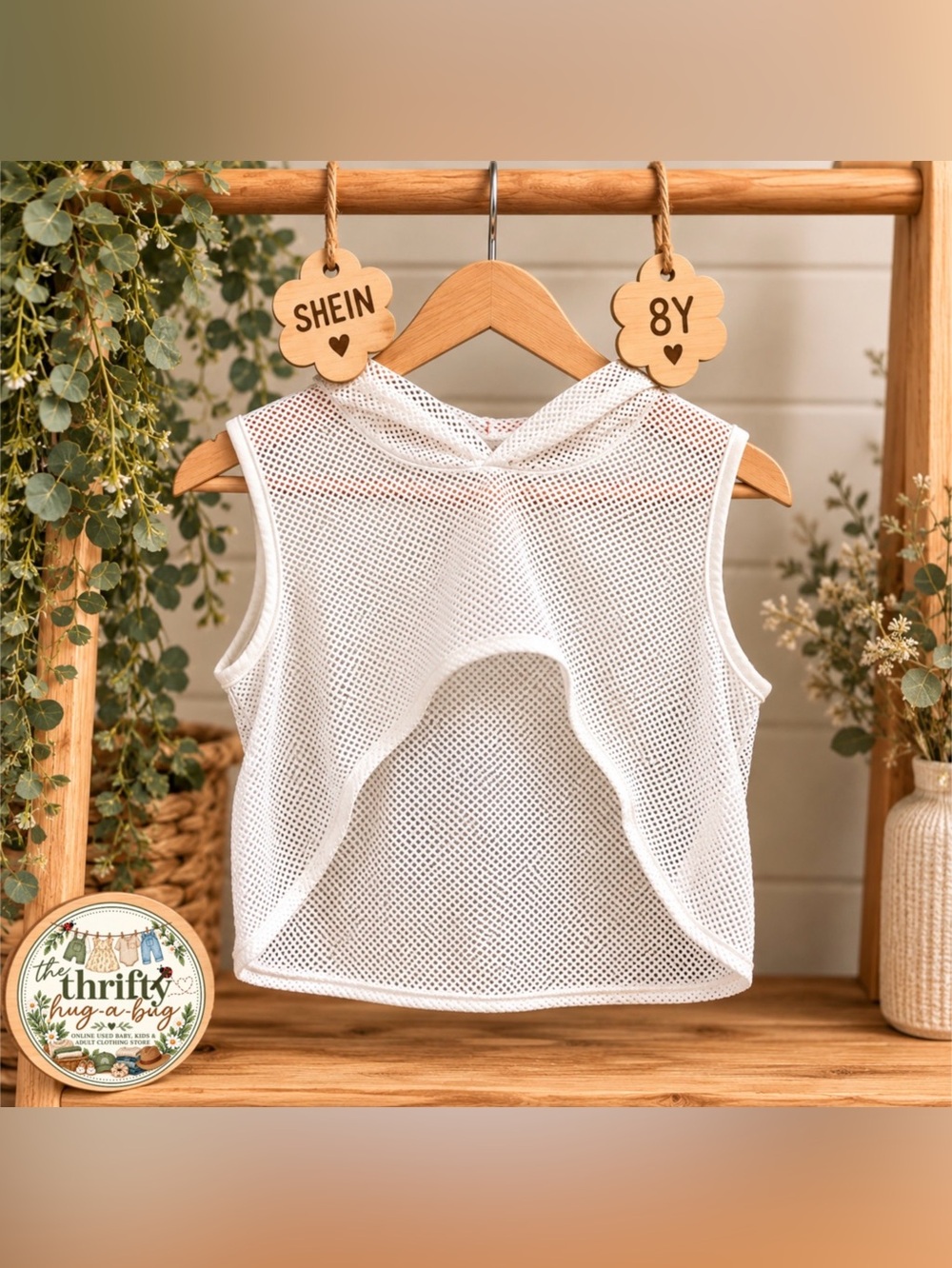 SHEIN Girls White Mesh Hooded Crop Top | Size 8Y 🤍